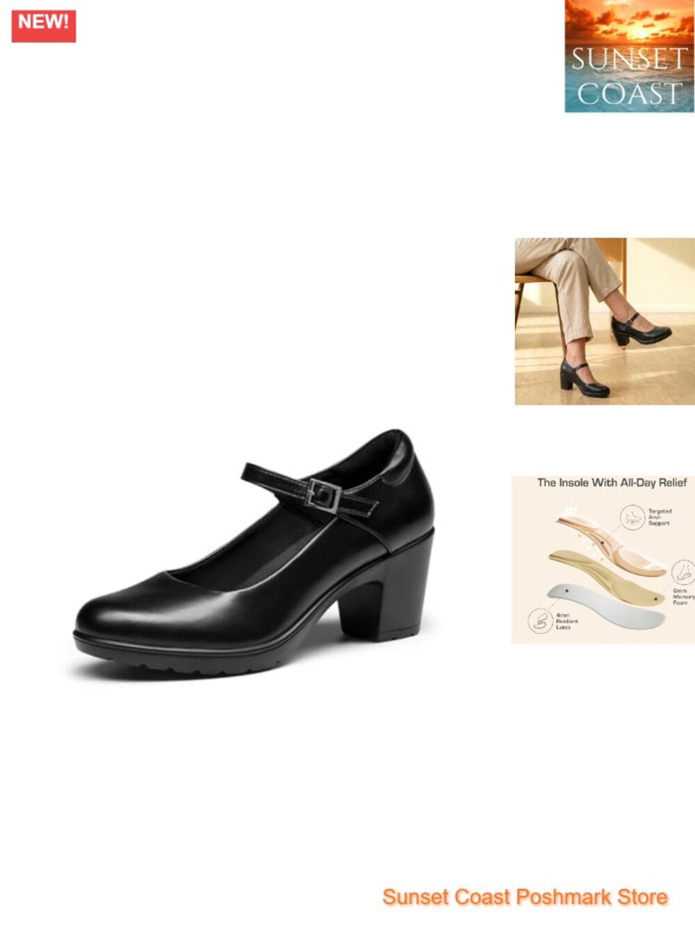 Mary Jane Block Heel Pumps with Arch Support & Cushioned Insole